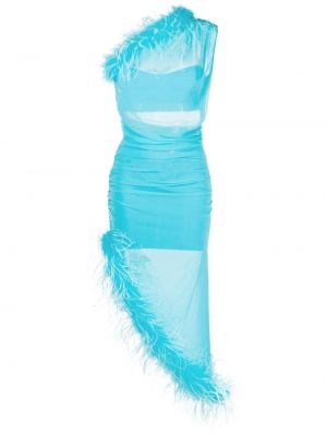 Sukienka koktajlowa w piórka asymetryczna Giuseppe Di Morabito niebieska