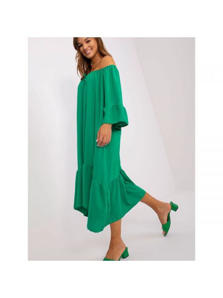 Oversized midi šaty s volány Fashionhunters zelené