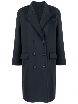 Vlněný kabát Brunello Cucinelli modrý