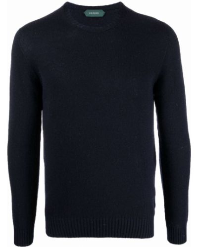 Плетен пуловер с кръгло деколте Zanone синьо
