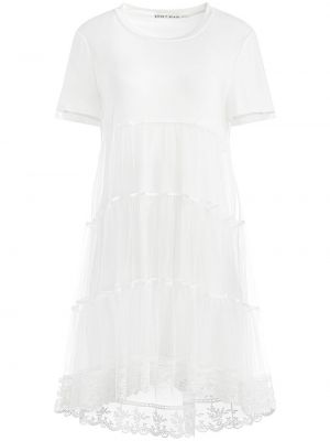 Mini šaty s krátkými rukávy z polyesteru s kulatým výstřihem Alice + Olivia - bílá