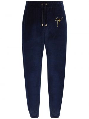 Aksamitne haftowane spodnie sportowe Giuseppe Zanotti niebieskie
