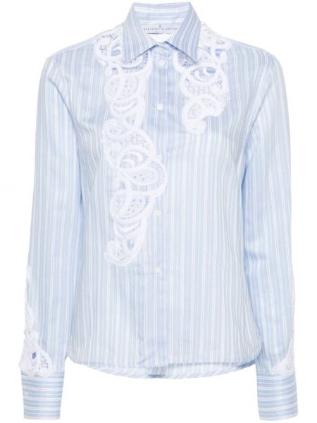 Βαμβακερό πουκάμισο με δαντέλα Ermanno Scervino μπλε