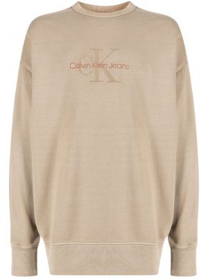 Siuvinėtas džemperis apvaliu kaklu Calvin Klein ruda