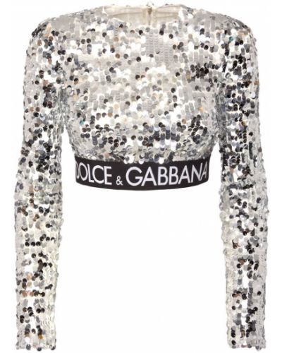 Cipzáras flitteres crop top Dolce & Gabbana - ezüstszínű