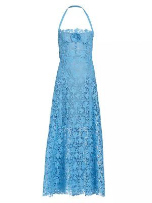Кружевное длинное платье Oscar De La Renta синее