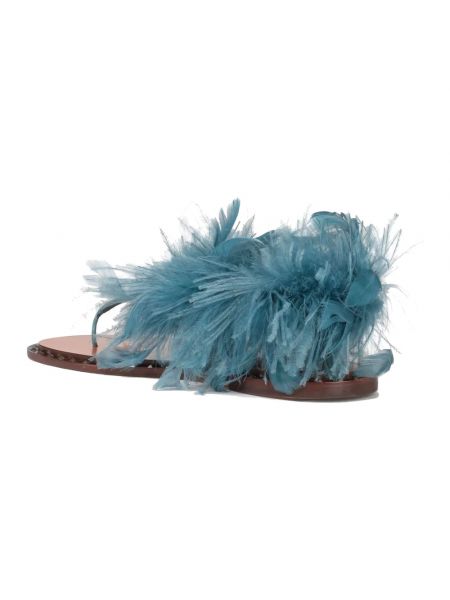 Sandalias de cuero con plumas de plumas Valentino Garavani azul