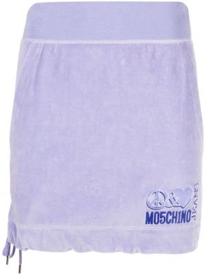 Welurowa spódnica z nadrukiem Moschino fioletowa
