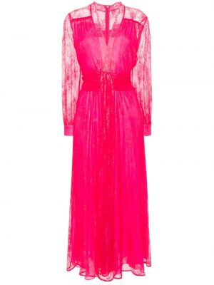 Φλοράλ βραδινό φόρεμα από διχτυωτό με δαντέλα Pinko ροζ