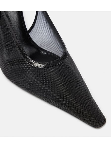 Pantofi cu toc plasă slingback Saint Laurent negru