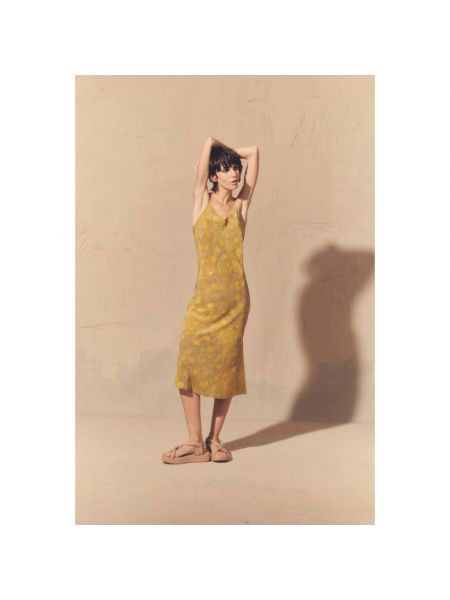Vestido de seda con estampado Cortana amarillo