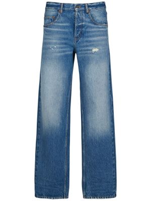 Jeans a vita bassa di cotone baggy Saint Laurent blu