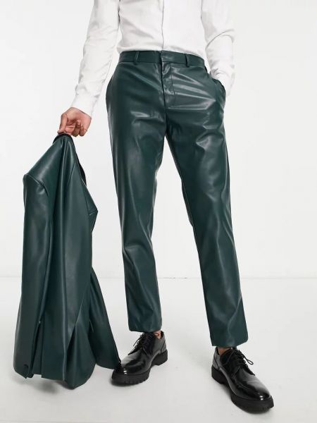 Кожаные брюки из искусственной кожи River Island зеленые