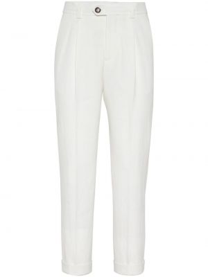 Plisirane lanene hlače Brunello Cucinelli bijela