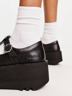 Черные кожаные туфли на платформе с Т-образным ремешком Kickers Kick