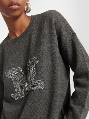 Sweter wełniany z kaszmiru Max Mara szary