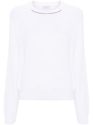 Памучен пуловер Brunello Cucinelli бяло