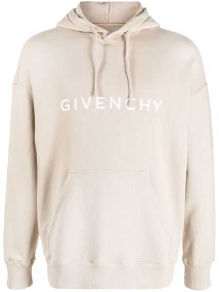 Raštuotas medvilninis džemperis su gobtuvu Givenchy smėlinė