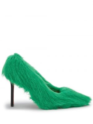 Pantofi cu toc cu blană din piele Heron Preston verde