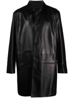 Klasický kožený dlouhý kabát Prada - černá