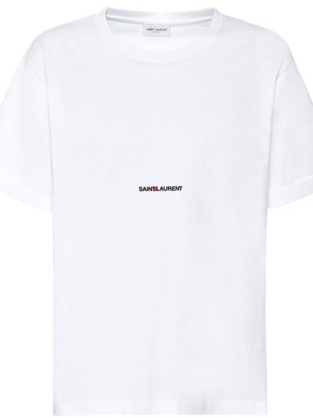 Raštuotas medvilninis medvilninis marškinėliai Saint Laurent balta