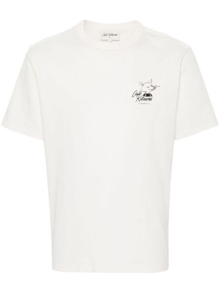 Raštuotas medvilninis marškinėliai Café Kitsuné balta