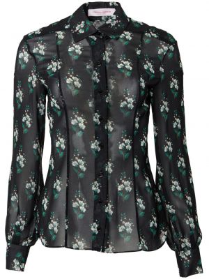 Prozorna srajca s cvetličnim vzorcem s potiskom Carolina Herrera črna