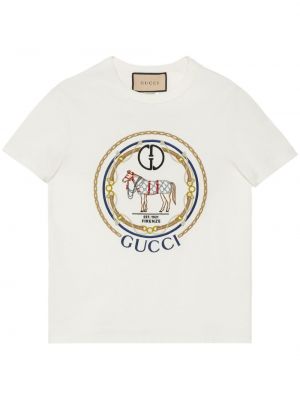 Haftowana koszulka bawełniana Gucci biała