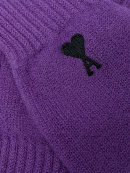 Gants brodeés en laine en laine mérinos Ami Paris violet