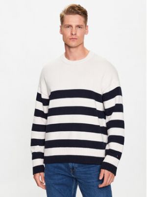 Oversized pruhovaný sveter Tommy Hilfiger biela