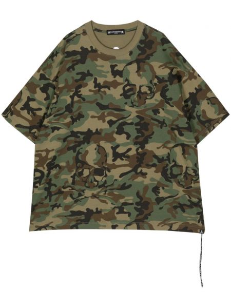 Kokvilnas t-krekls ar apdruku kamuflāžas Mastermind World zaļš