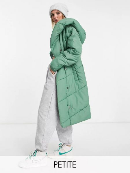 Пуховое пальто с капюшоном Noisy May Petite зеленое