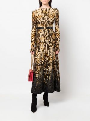 Robe longue à imprimé léopard en jacquard Roberto Cavalli marron