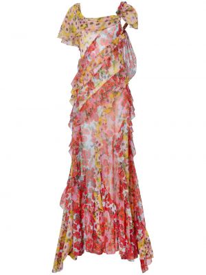 Rochie lunga de mătase cu model floral cu imagine Carolina Herrera