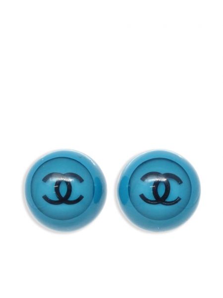 Boucles d'oreilles à boutons à boucle Chanel Pre-owned bleu