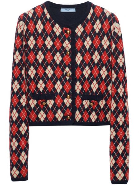 Cardigan lung din bumbac cu model argyle Prada albastru