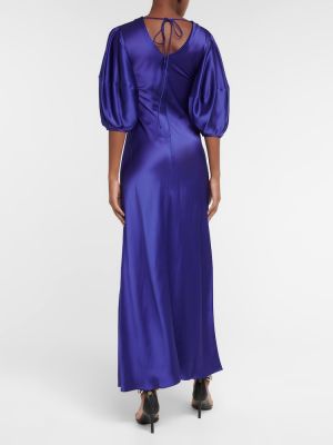 Satynowa sukienka długa z dekoltem w serek Stella Mccartney niebieska