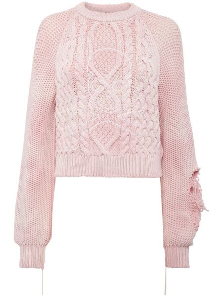 Памучен пуловер с протрити краища Philipp Plein розово