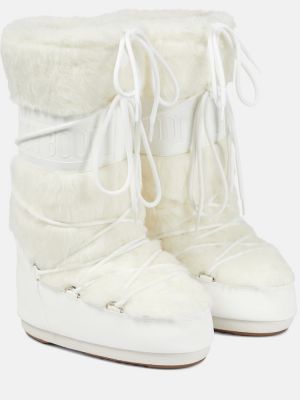 Кожа зимни обувки за сняг Moon Boot бяло
