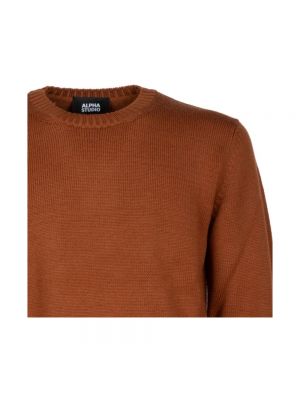 Sweter z okrągłym dekoltem Alpha Studio brązowy