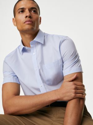 Рубашка с коротким рукавом Marks & Spencer синяя