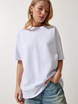 Oversize плетена тениска Happiness İstanbul бяло