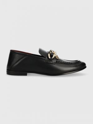 Tommy Hilfiger mokasyny skórzane CHAIN LOAFER damskie kolor czarny na płaskim obcasie