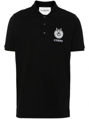 Kokvilnas polo krekls ar izšuvumiem Iceberg melns