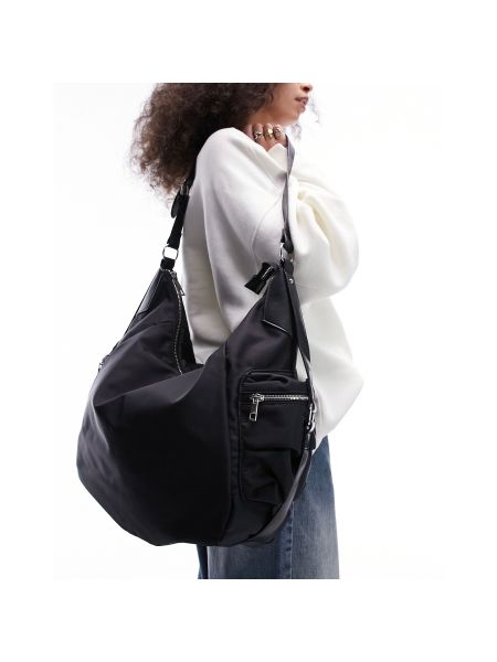 Нейлоновая сумка свободного кроя с карманами Topshop черная