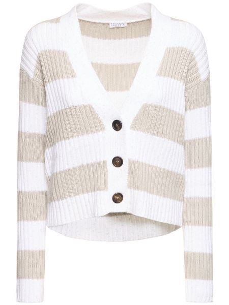 Stribet cardigan i bomuld Brunello Cucinelli hvid