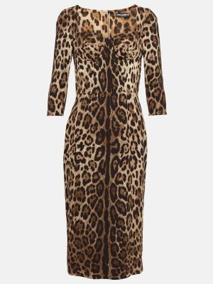 Midi šaty s potlačou s leopardím vzorom Dolce&gabbana