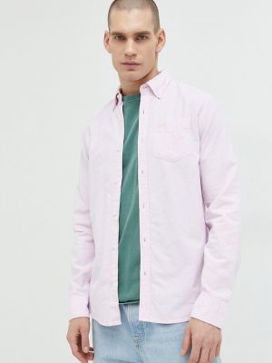 Péřové bavlněné tričko s knoflíky Superdry růžové