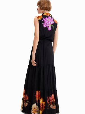 Kvetinové dlouhé šaty Desigual čierna