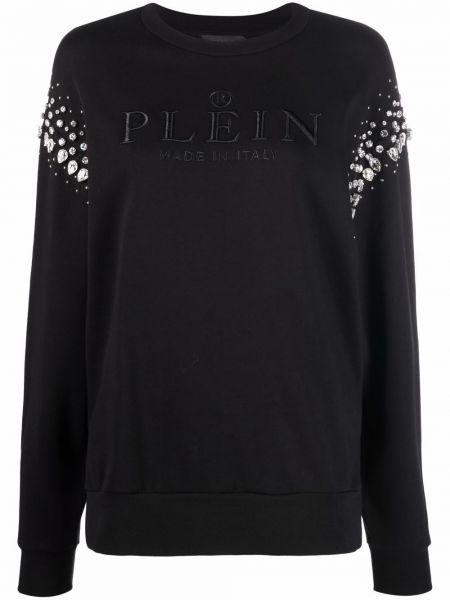 Kokvilnas kapučdžemperis ar kristāliem Philipp Plein melns